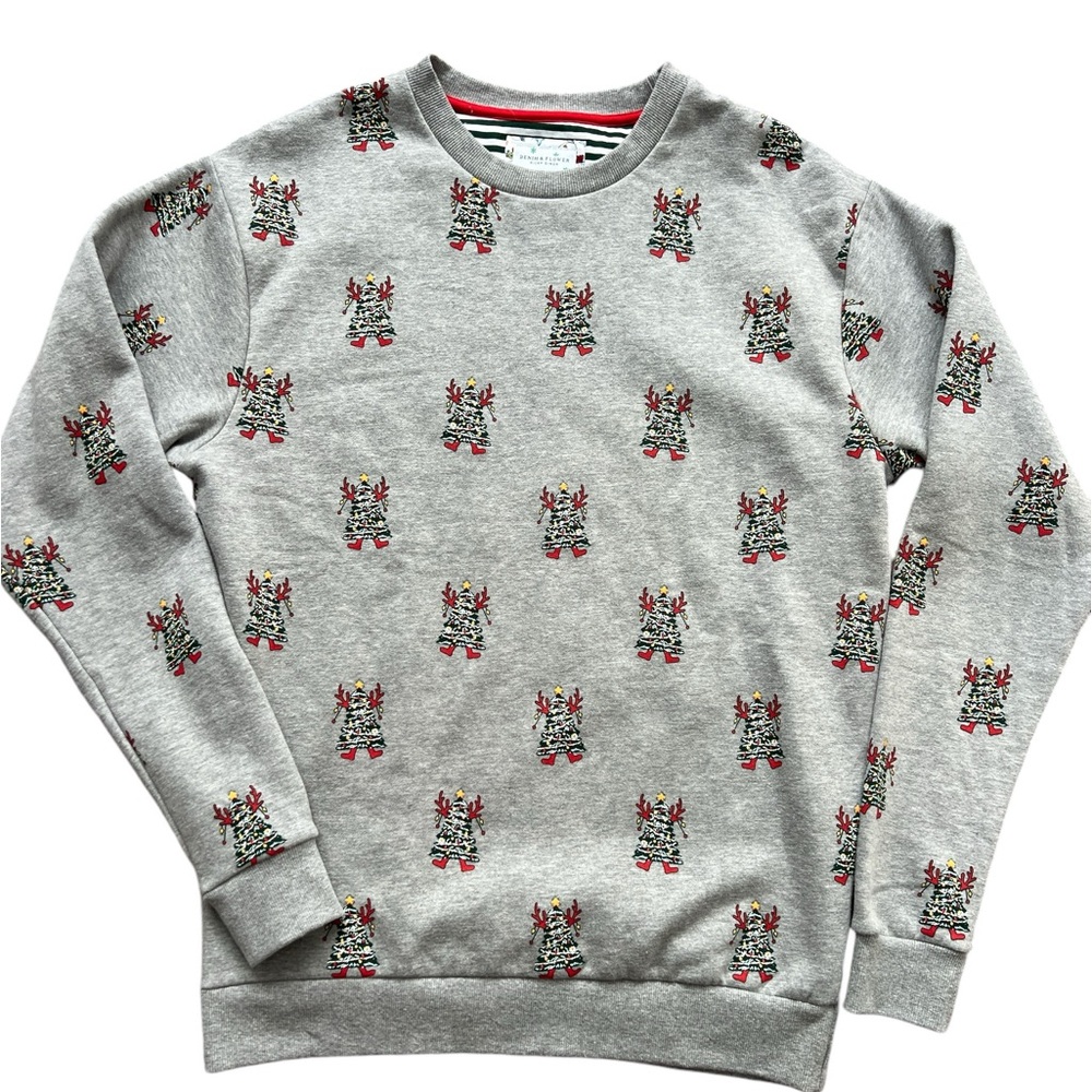 Denim and flower Ricky Singh Christmas trees sweater sweatshirt pullover large L